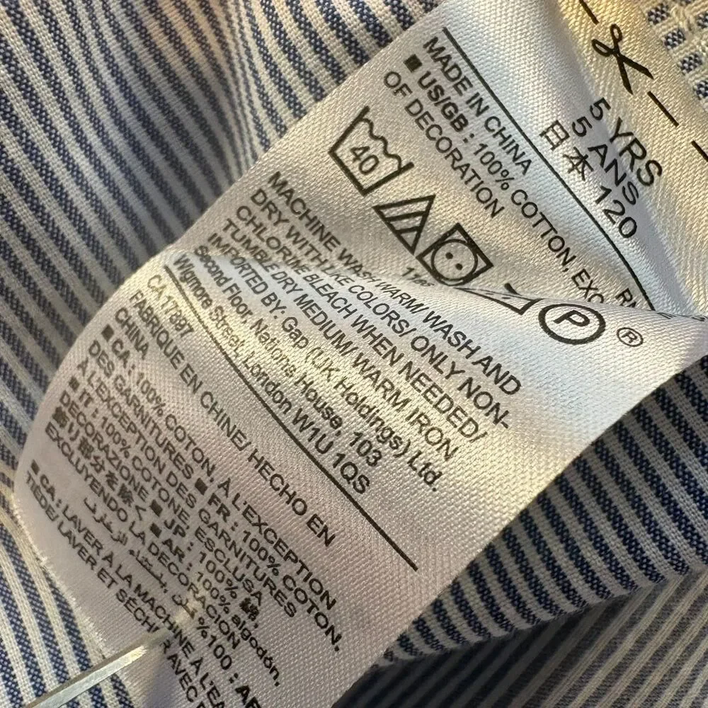 Baby Gap Toddler 5 yrs Boys Striped Panel Long Sleeve Roll-Tab Button-Down Shirt